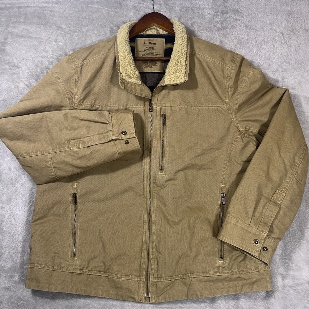L.L. Bean Pine Ridge Wool Lined Barn Chore Field Jacket Mens Large XL Beige